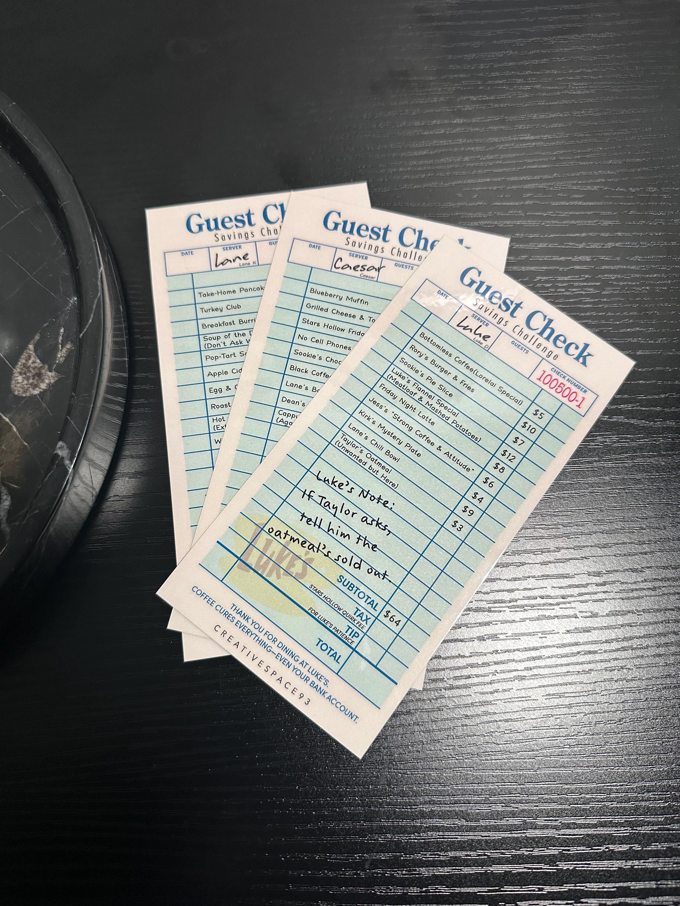 Diner Guest Check | Gilmore Goals Series | Savings Challenge Tracker
