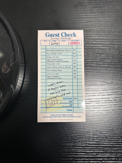 Diner Guest Check | Gilmore Goals Series | Savings Challenge Tracker